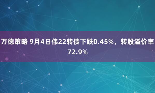万德策略 9月4日伟22转债下跌0.45%，转股溢价率72.9%